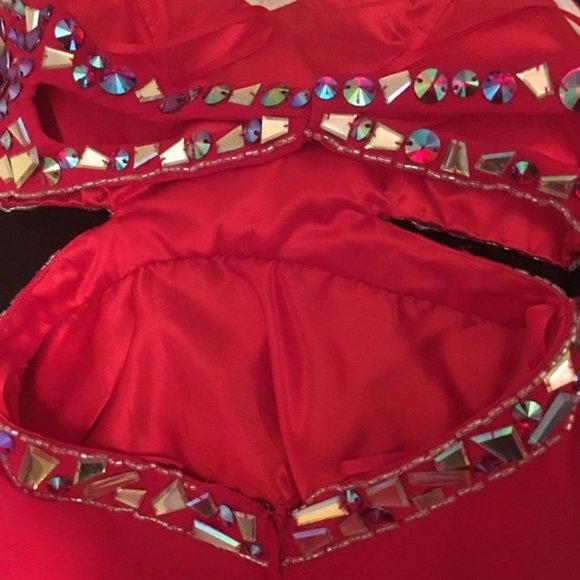 Red custom made Prom Dress, Night out, Party Open Back& Sides Sz 4 - Picture 8 of 14